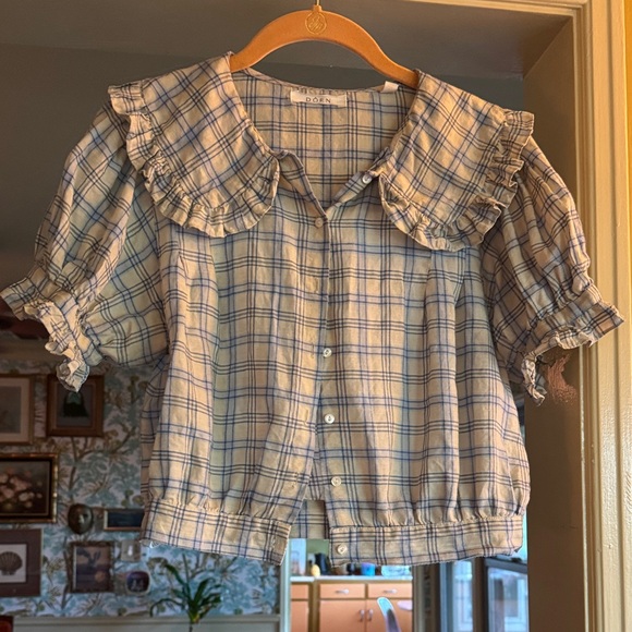 Doen Sparrow Top in Blue Meadowlark Plaid size Small - Picture 3 of 17